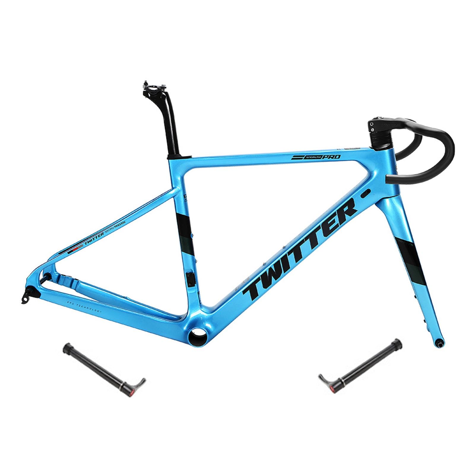 MirOdo Road Bike Frameset with Fork and Handlebar 700C*45/48/51/54cm Carbon Fiber Disc Brake Frame Integrated Handlebar Thru Axle F12*100mm R12*142mm Internal Routing(Color:Blue,Size:48cm)