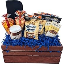 The BroBasket BBQ Gift Basket Crate with Jerky Snacks, Popcorn, BBQ Sauce, Chocolate, Almonds, Grill Utensils, Greeting Card, Wooden Keepsake Box for Men, Thank You, Birthday, Holiday