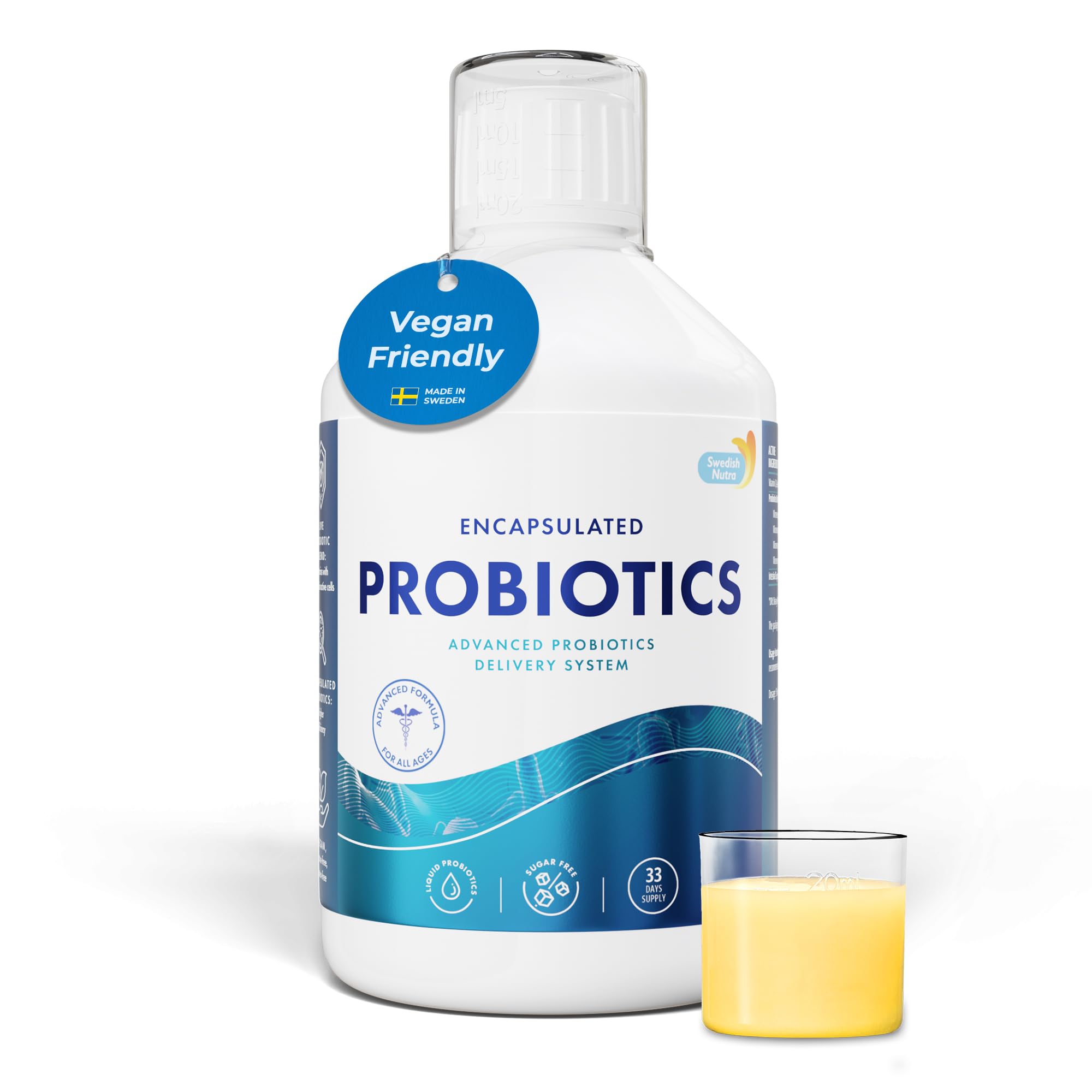 Probiotics - Pack of 500 ml, 33 Day Supply of Probiotic Supplements I 100% Natural Lemon Flavour | Vegan and Gluten-Free