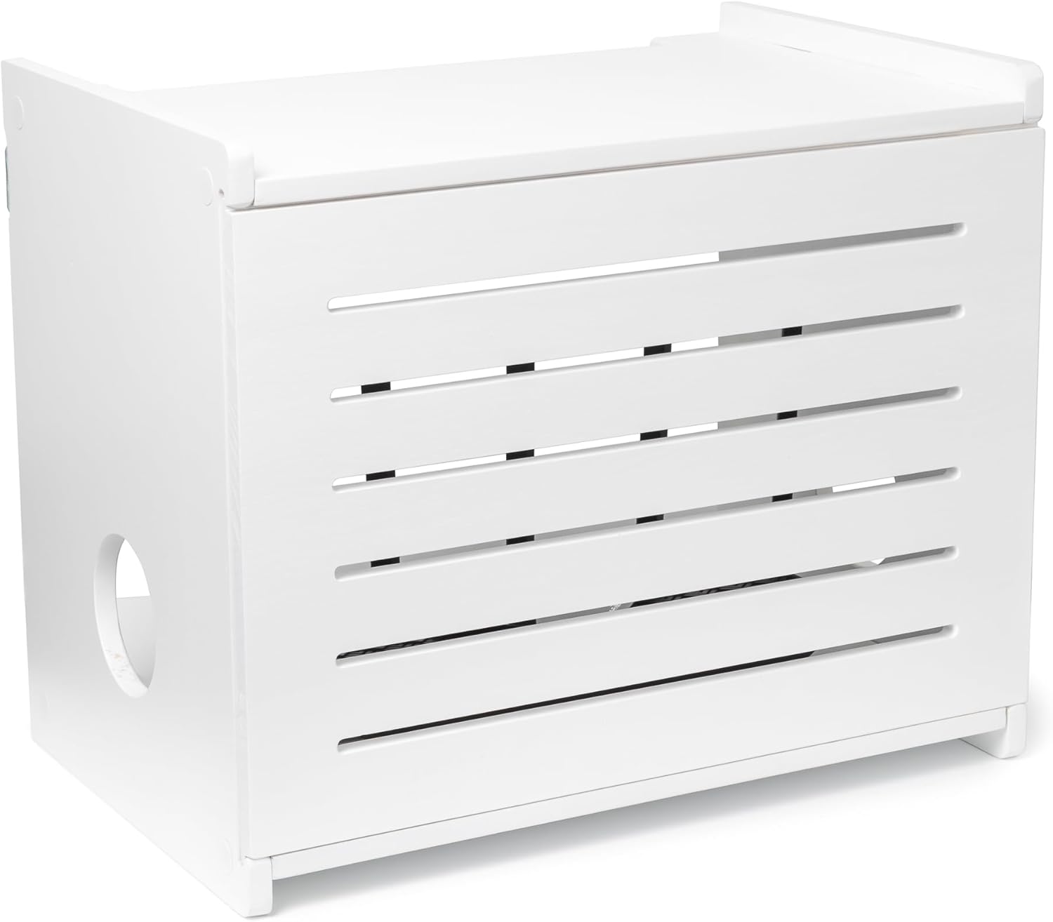 Wooden WiFi Router Storage Box - Deluxe Wall Mountable Decorative Modem Shelf Hider Cover with Cable Management System - Rustic Home Organization Solution for Most Routers Up to 11" Tall - White
