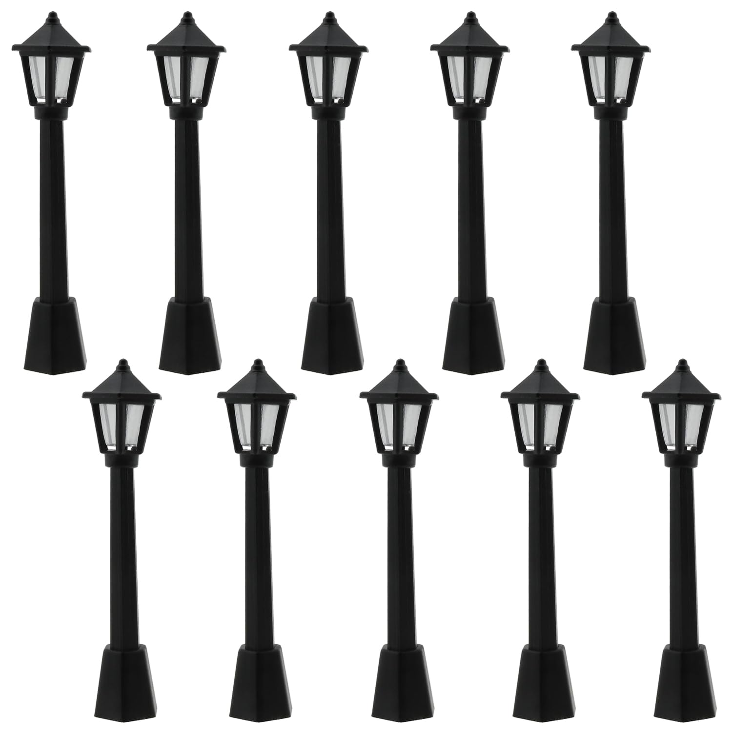 10pcs Mini Lamppost Plastica Nera Miniatura Ferrovia Treno Lampada Post Luci Luce Modello