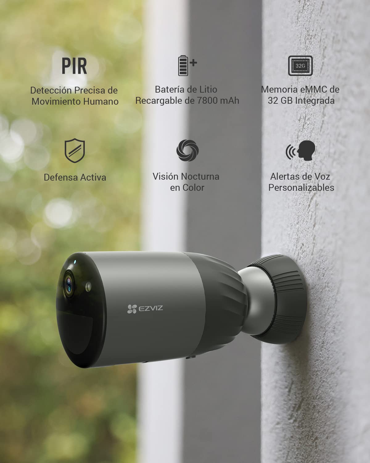 EZVIZ BC1C - Cámara de vigilancia WiFi Exterior inalámbrica 1080P, autonomía de 210 días, cámara con baterías 7800 mAh, detección de Persona, visión Nocturna en Color, Audio bidireccional, IP66