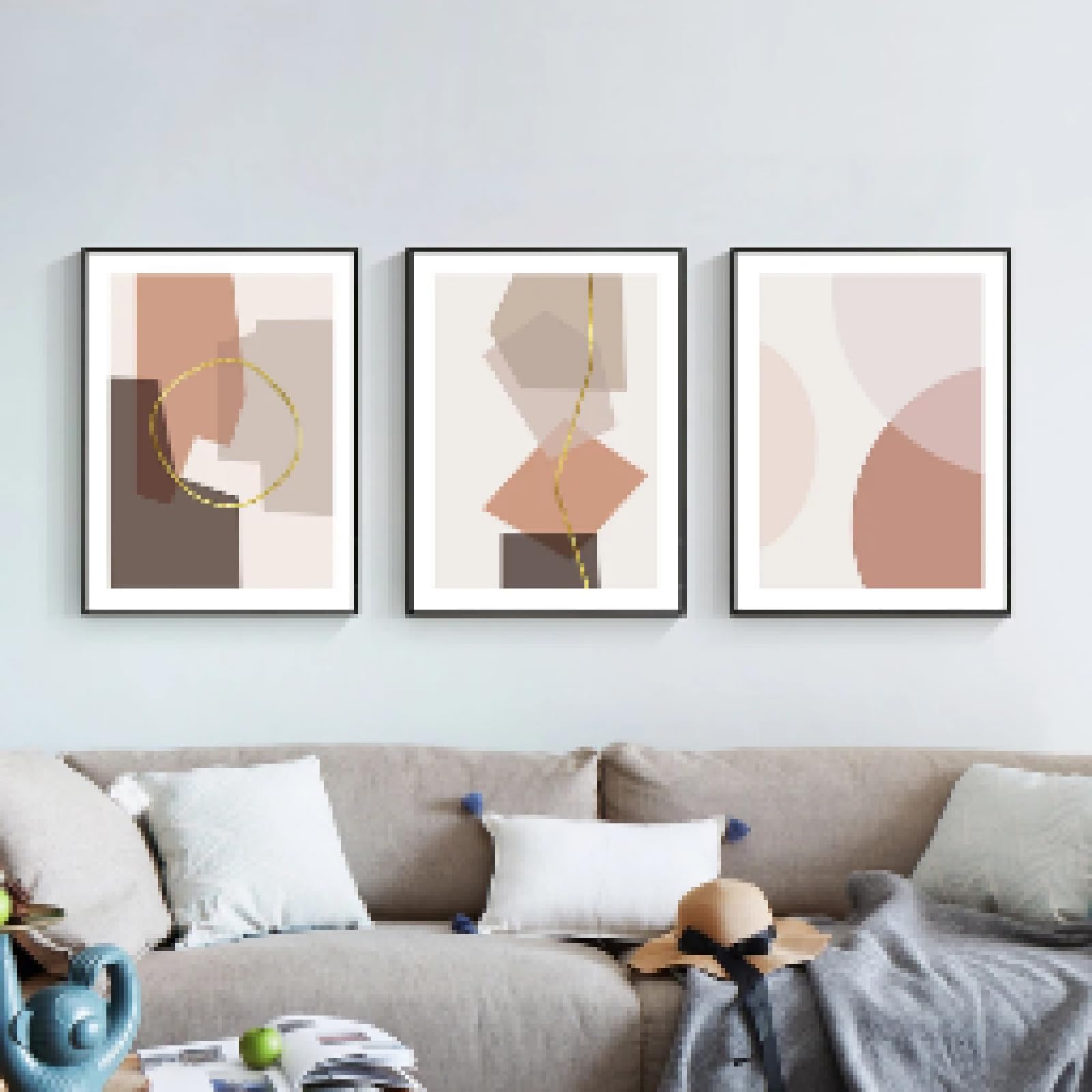 Affiche pour chambre et café décor triptyque géométrique rose abstrait salon moderne - 7