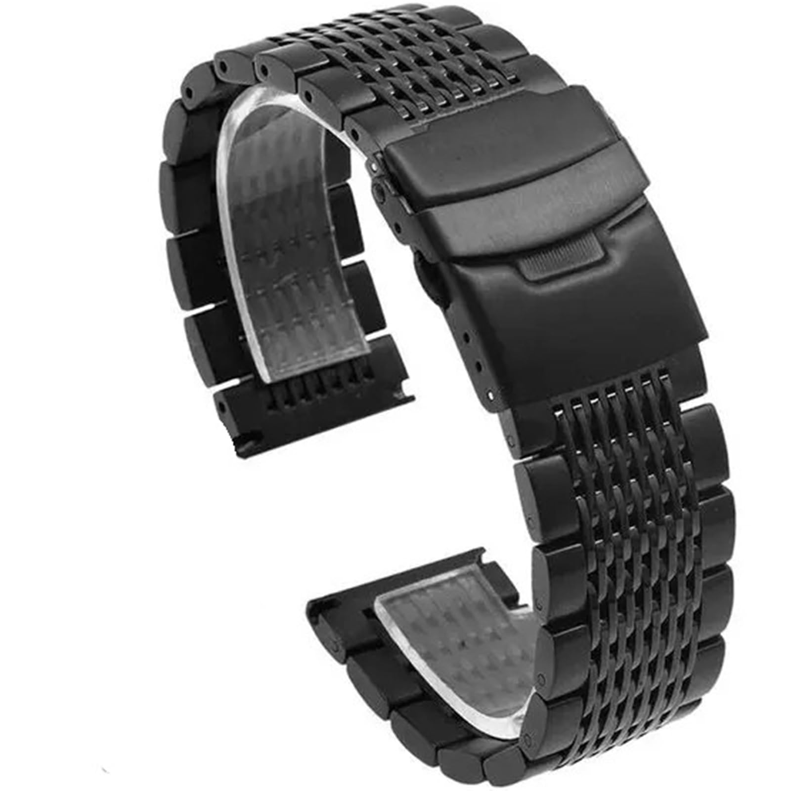 Cinturini per Orologi in Acciaio Inossidabile a Maglie Solide da 18 mm, 20 mm, 22 mm e 24 mm, con Fibbia deployante, Spazzolato/Lucido (Nero 22 mm)