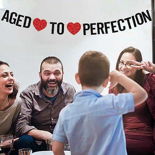 Miniatura 4 de PALASASA Cartel de "Envejecido a la perfección"  Decoración negra brillante para fiesta de aniversario de cumpleaños número 30, 40, 50, 60, 70, 80,