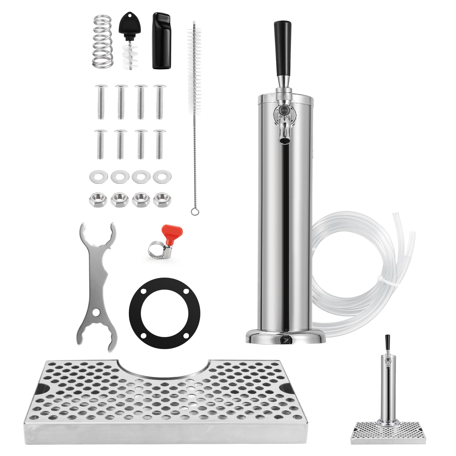 Torre de grifo de cerveza Kegerator de un solo grifo con bandeja de goteo de cerveza de acero inoxidable, torre de barril de cerveza preinstalada con bandeja de goteo de barril de piezas Kegerator