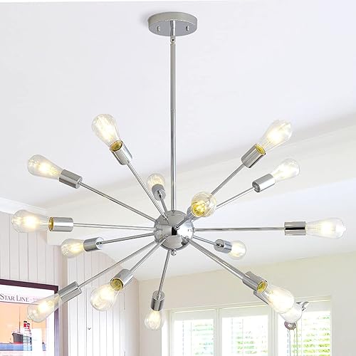 Miniatura 9 de WFRDJSP Sputnik Candelabros de 18 luces, lámpara de techo grande moderna de mediados de siglo, lámpara de techo ajustable antioxidante, persianas de