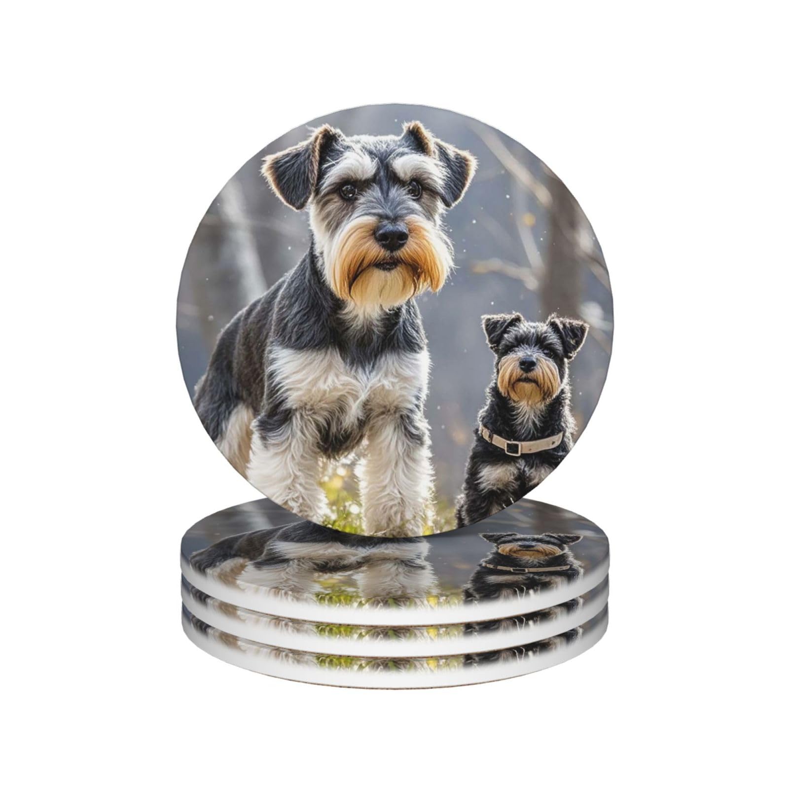 Mxzerfkgla Round Shape Drink Coasters Set Of 4 Ceramic Coaster Adorable Schnauzer Coasters For Drinks Cups Mugs Mat Pads Absorbent Non-Slip Decorative Cup Coaster For Coffee Table Kitchen Bar Home Decor
