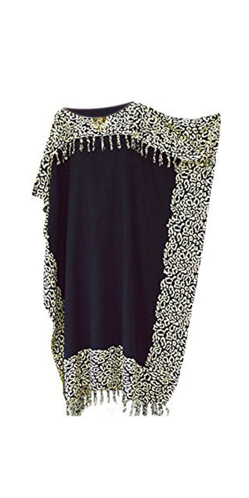 Cool Kaftans Women's Black Nia Kaftan Beach Wear Clothes Batik Long Tassels Fringe Beach Loose Dress Cool (Black)