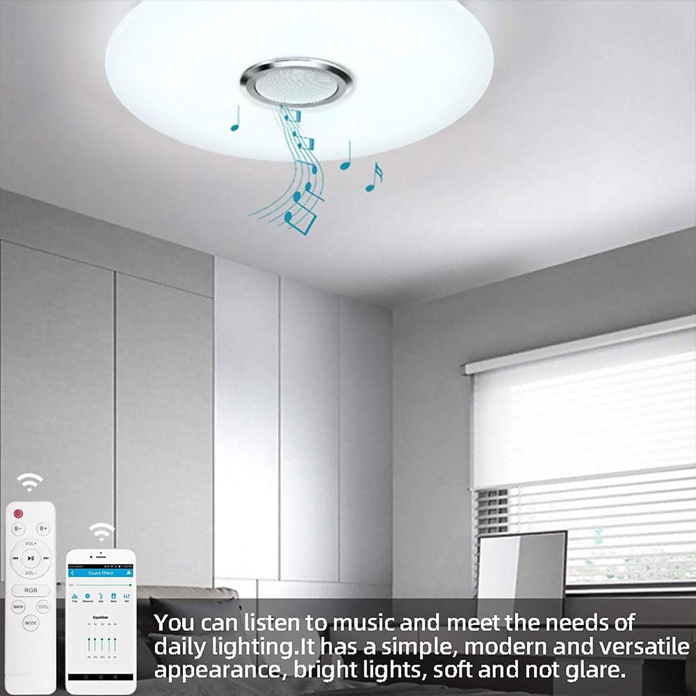 Plafoniera LED RGB Controllo APP Compatibile con Bluetooth Decorazione domestica Lampada LED intelligente dimmerabile con telecomando altoparlante 2800K-6500K for Soggiorno camera da