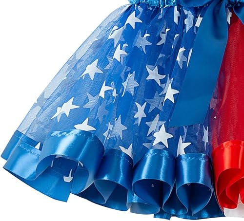 Miniatura 5 de Faldas tutú de bandera estadounidense para niñas del 4 de julio con estrellas rojas, blancas y azules, collar patriótico con lazos para el cabello