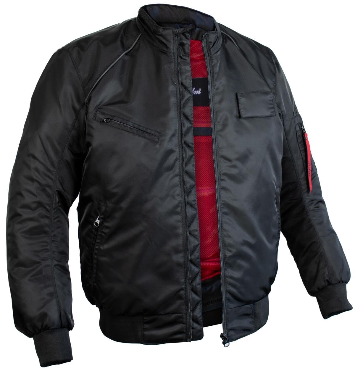 MDM Motorrad Bomberjacke Herren mit Protektoren – Motorradjacke im Flight Jacket Style, Schulter-, Ellenbogen- & Rückenprotektor, Belüftung, Bikerjacke Schwarz