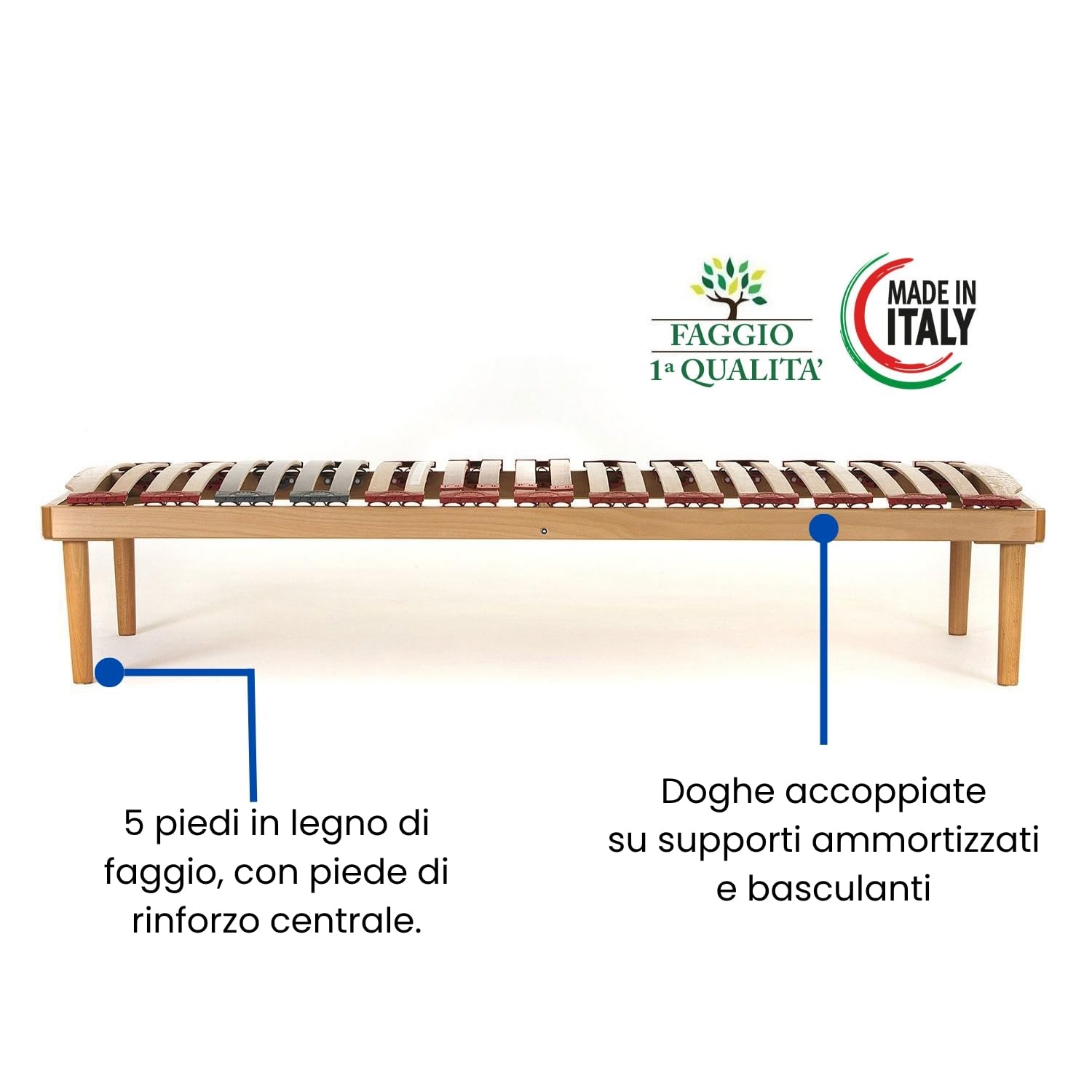 Materassimemory.eu Rete Matrimoniale modello Dynamic misura 160x200 in legno di faggio con doghe ammortizzate e basculanti e regolatori di rigidità zona lombare