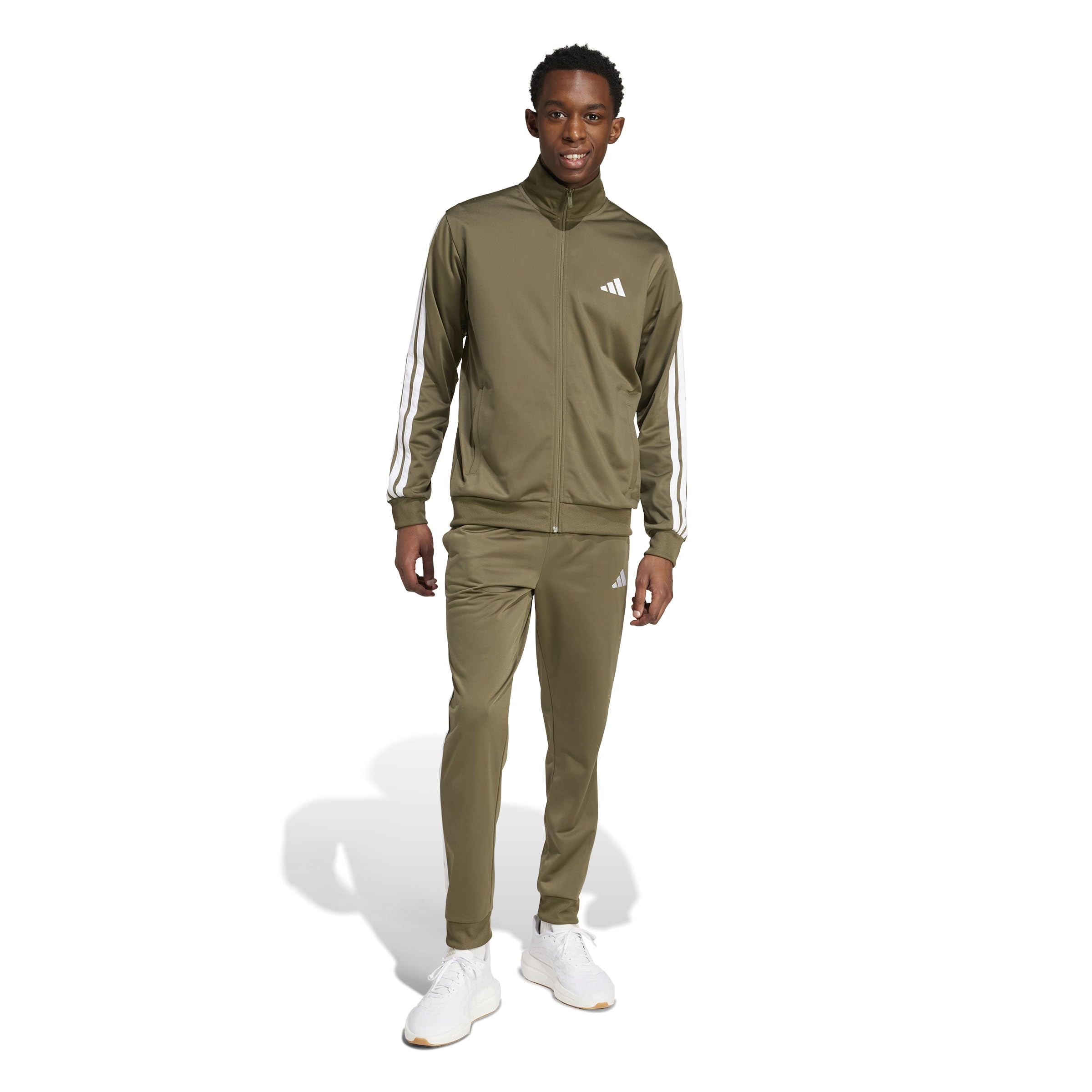 adidas Mezczyzni Sportswear Basic 3 Stripes Tricot Track Suit, olive strata/white, XL Tall