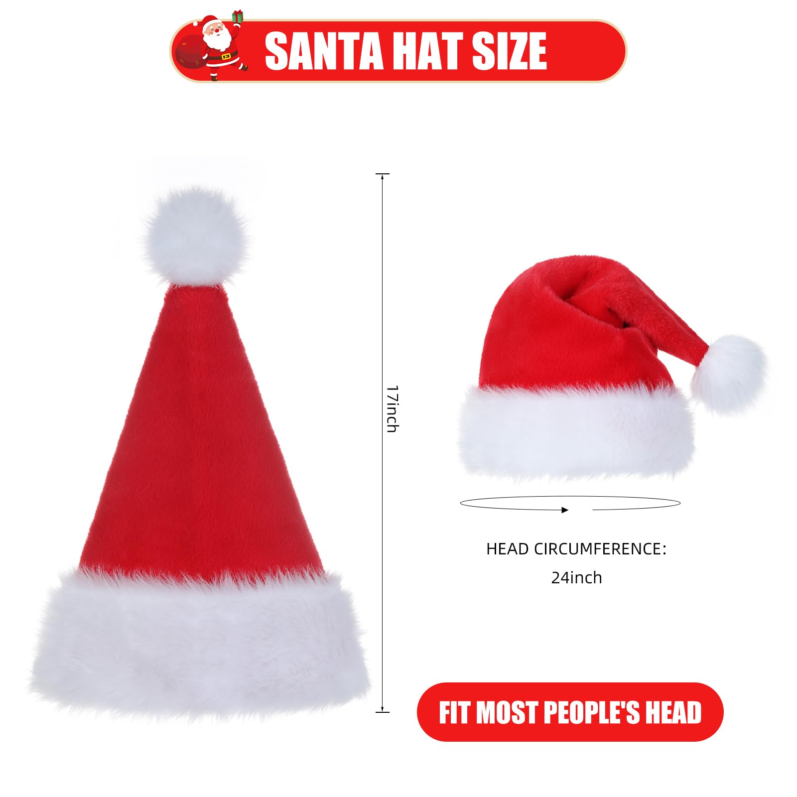 Sombrero de Navidad, sombrero de Papá Noel, sombrero de Navidad para adultos, sombrero de Papá Noel de felpa súper suave para Navidad, Año Nuevo, fiesta