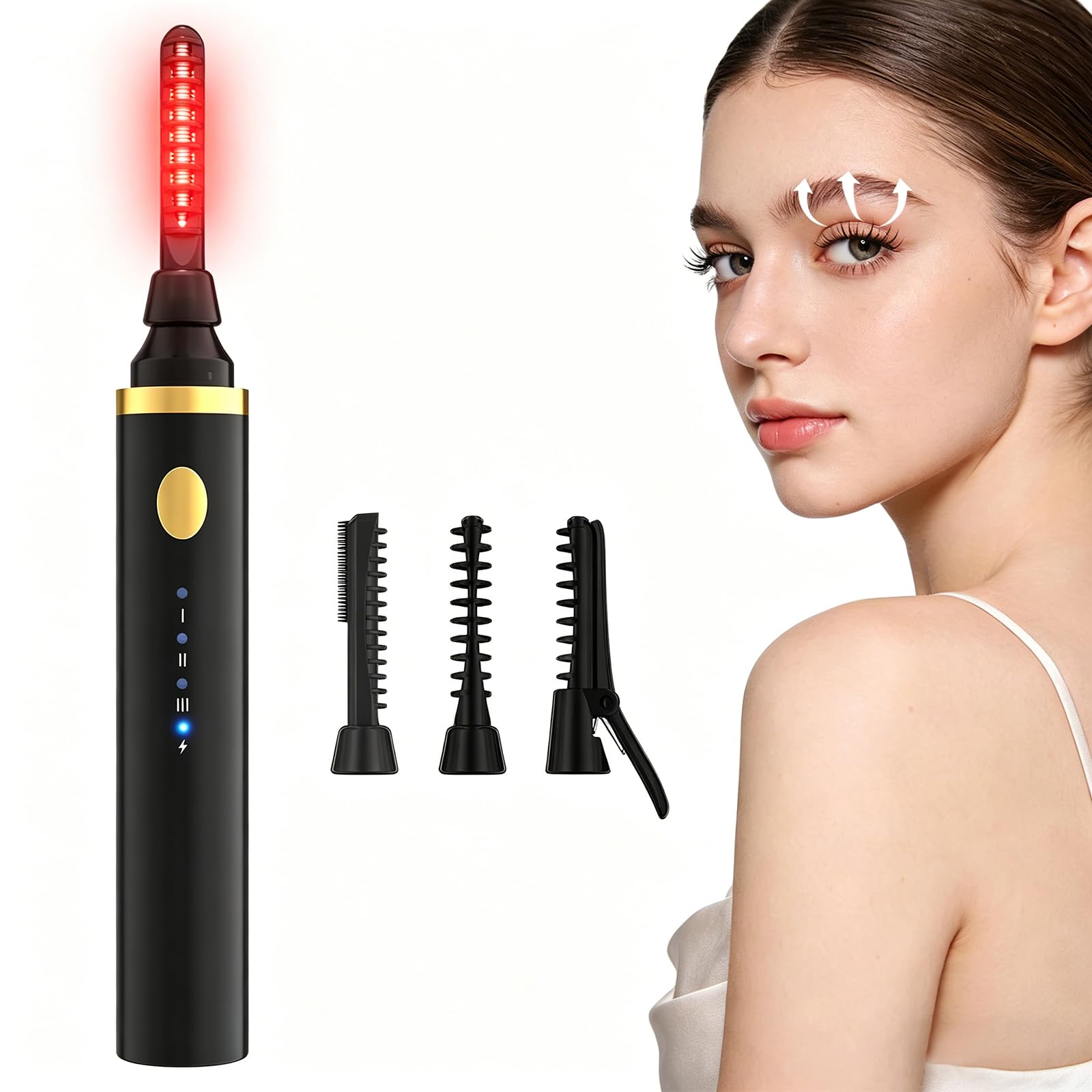 3 in 1 Beheizbar Wimpernzange Elektrisch, Wimpern Curler, VerbrüHungsschutz, 10S Schnelles Aufheizen, 3 Temperaturen, USB C Aufladbar Tragbar Heated Eyelash Curler für Alle Wimpern (Schwarz)