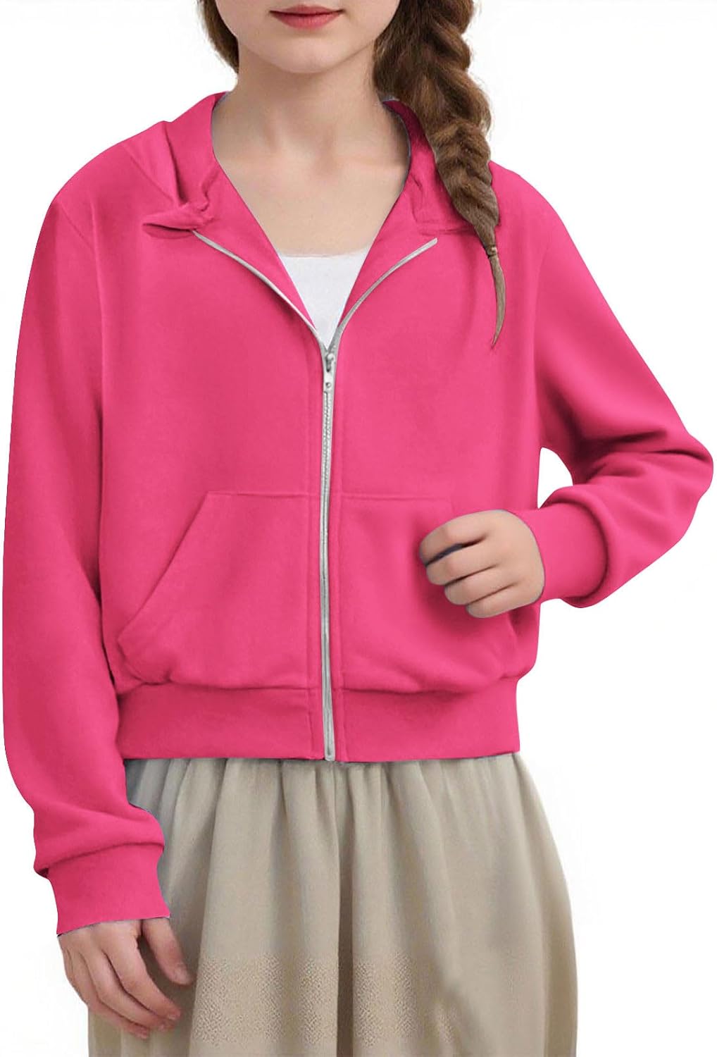 Girls Cozy Warm Full Zip Up Hoodie Fleece Jacket Pocket Top
