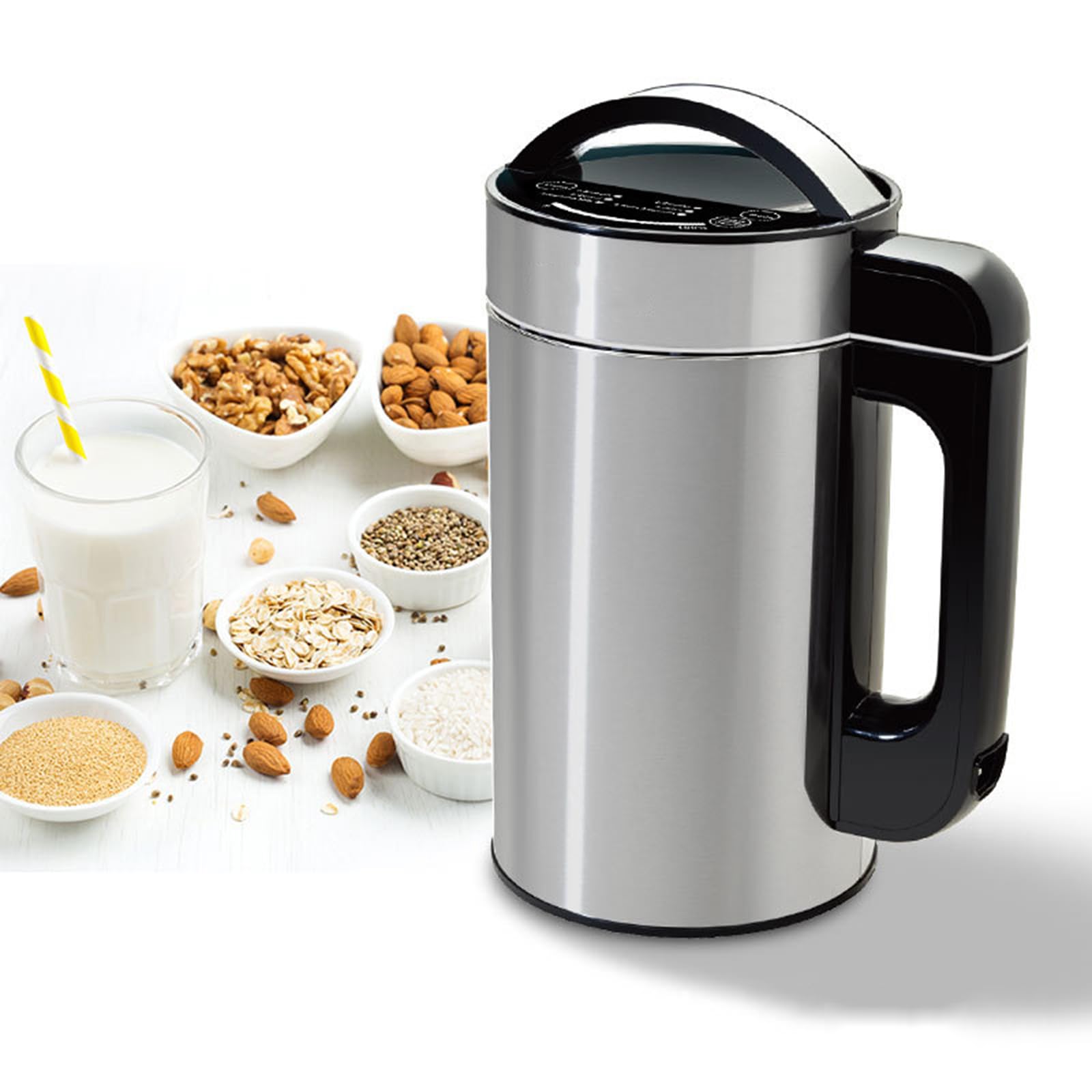 Macchina per latte di soia e noci, 1,5 l, a base vegetale, con set di filtri, barra di avanzamento LED, avvisi acustici per latte di mandorle, avena e porridge