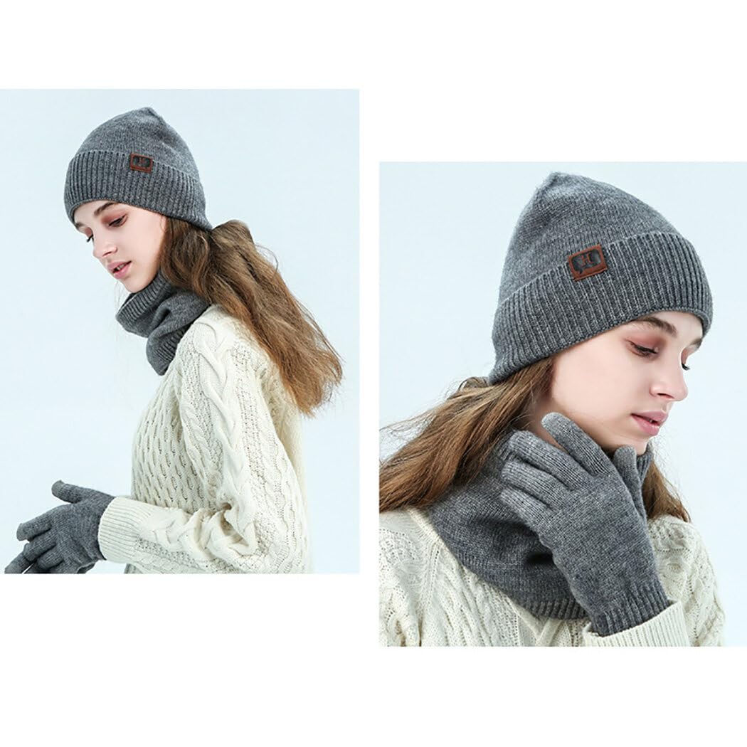 Thermal Unisex Rippstrickmütze, klassischer Loop-Schal und Handschuhe Set