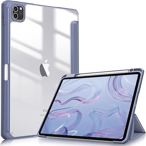 Fintie Hybrid Slim Case for iPad Pro 11-inch (4th / 3rd Generation) 2022/2021 - [Built-in Pencil Holder] Shockproof Cover w/Clear Transparent Back Shell, Also Fit iPad Pro 11" 2nd Gen, Cloudy Blue