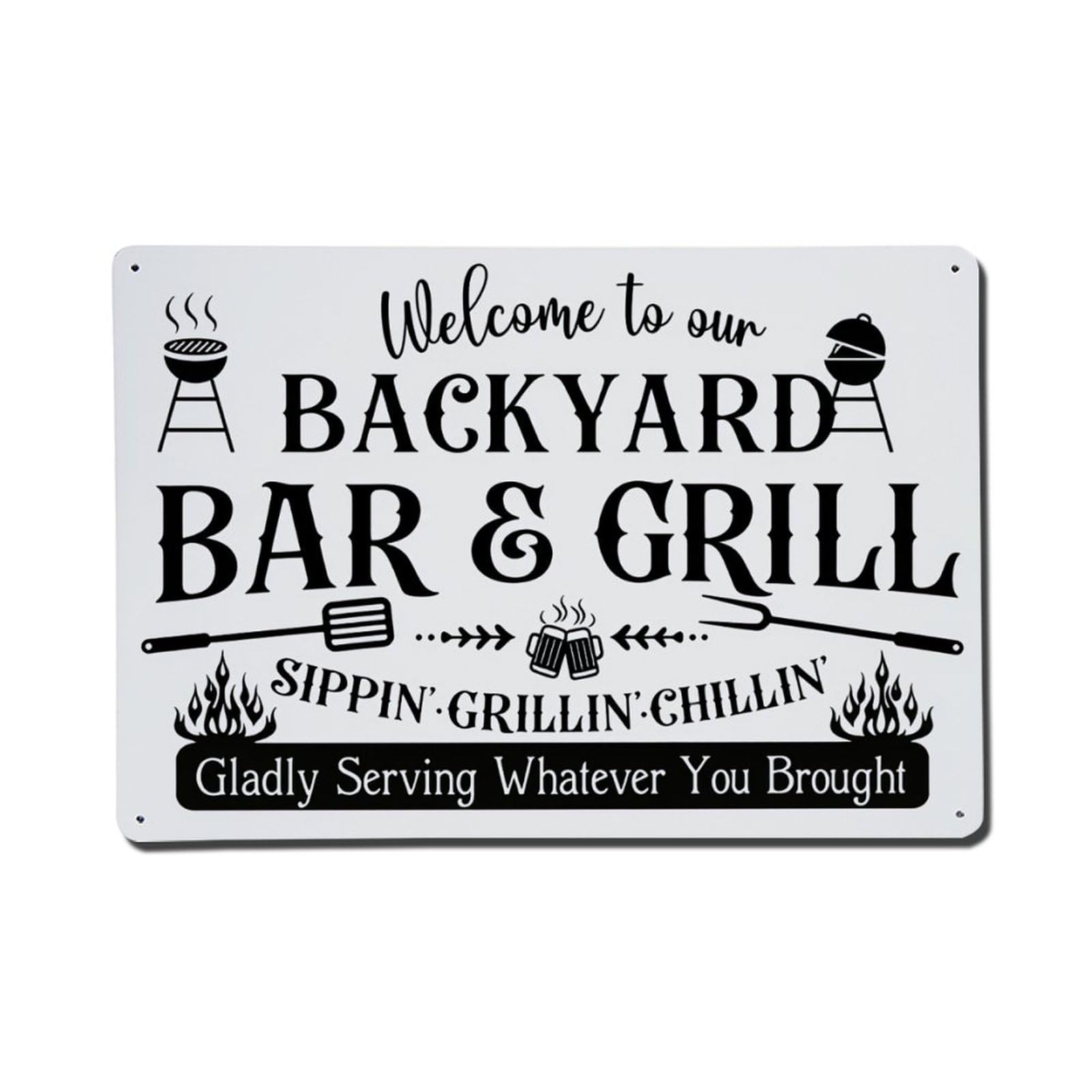 Welcome To Our Backyard Bar And Grill Vintage Tin Sign Retro Metal Wall Decor Metal Poster, Home Bar Garage Farmhouse Cafe Wall Art Decoration 8x12Inches