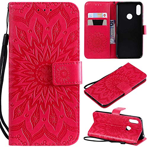 KKEIKO Huawei Honor 8A / Huawei Y6 2019 Case, Huawei Honor 8A / Huawei Y6 2019 Flip Leather Wallet Case Notebook Style, Sun Flower Design Shockproof Cover for Huawei Honor 8A / Huawei Y6 2019 - Red