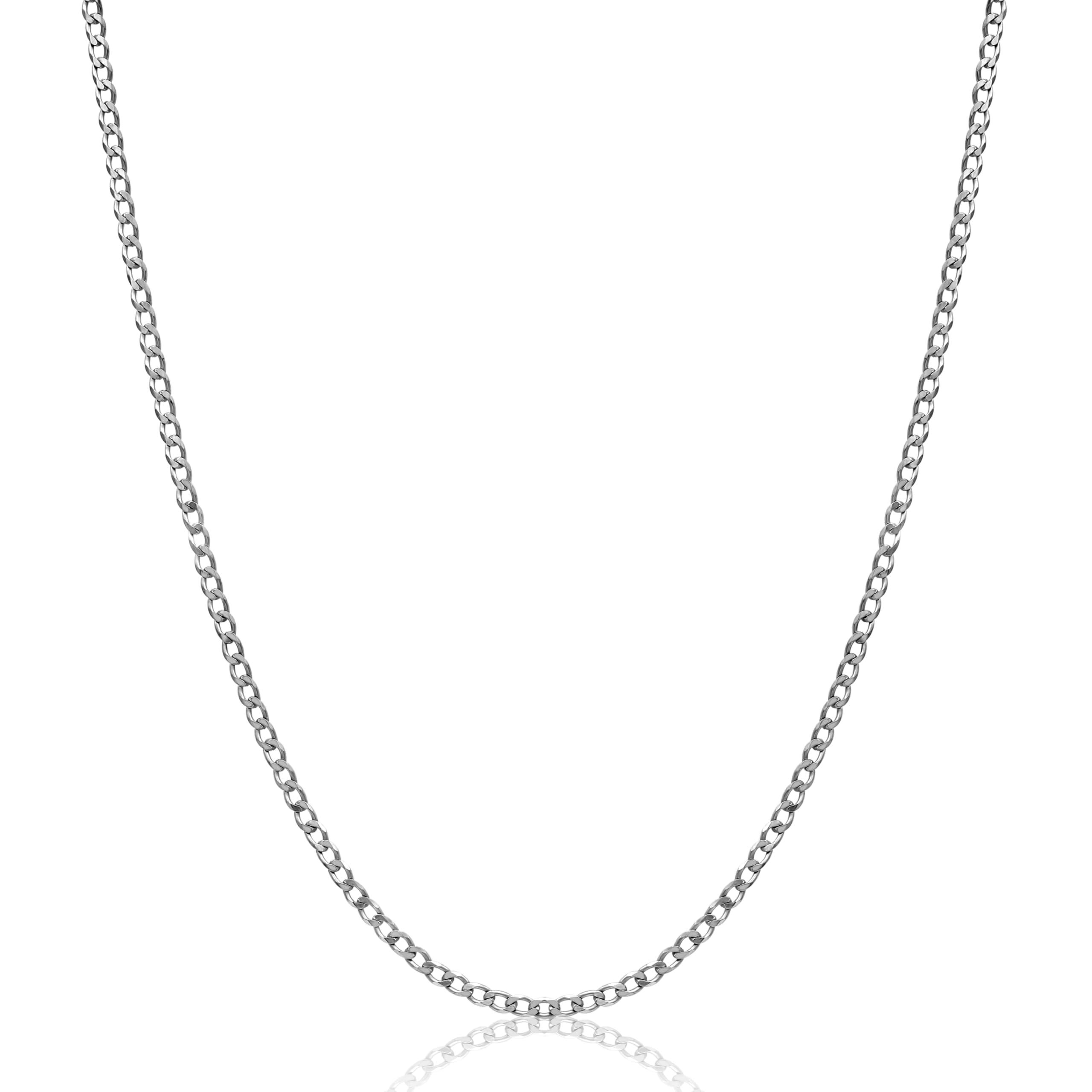 Aka Gioielli - Chaîne Cubain Gourmette 2.3mm Argent Sterling 925 Rhodié - Collier Argent Massif Femme Homme Garçon - Longueur: 40 45 50 55 60 70 cm