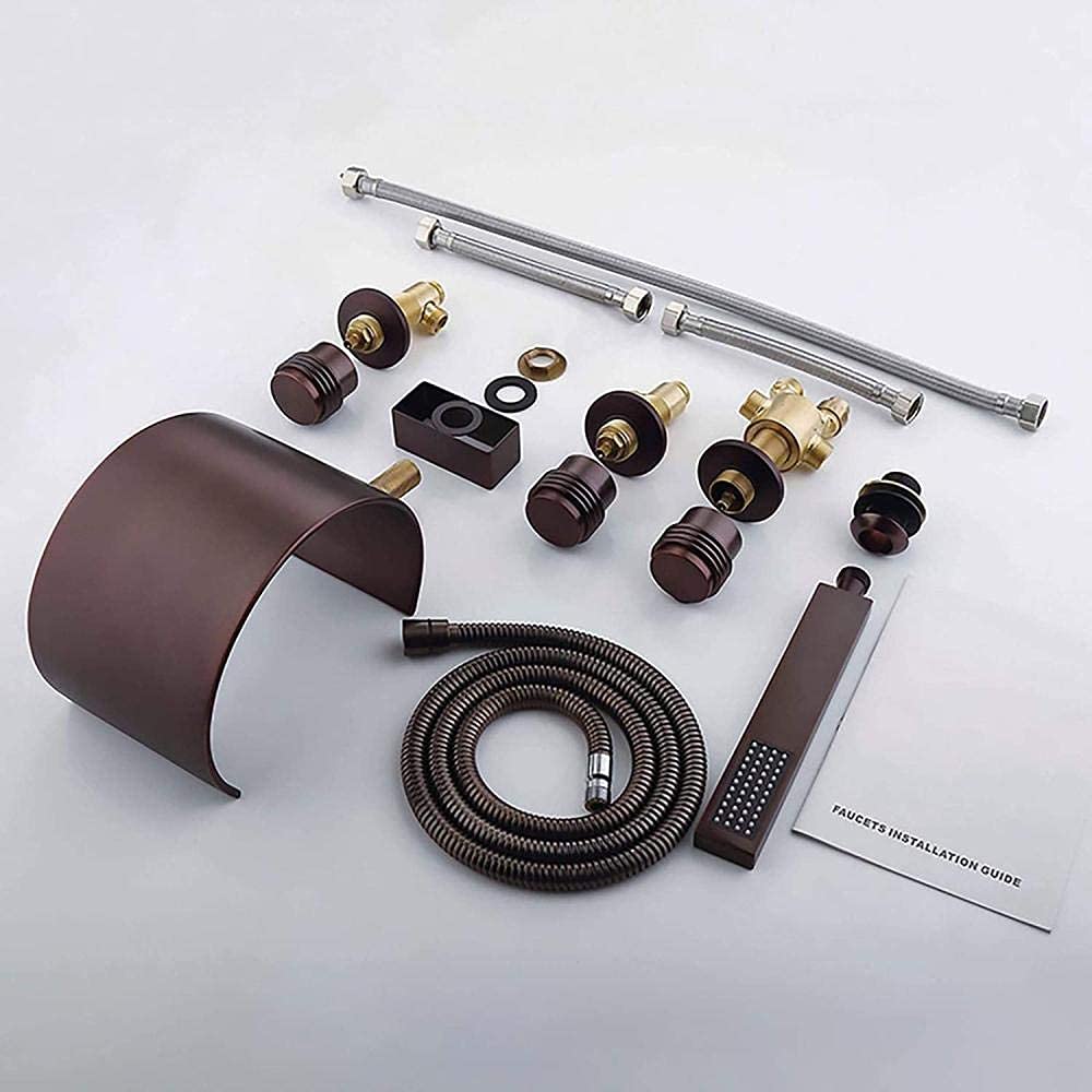 Grifo de bañera estilo cascada de latón con grifo de ducha de mano, grifo de bañera de 3 asas, grifo de bañera de 5 agujeros con manguera de ducha, baño, cocina, lavabo Pressu