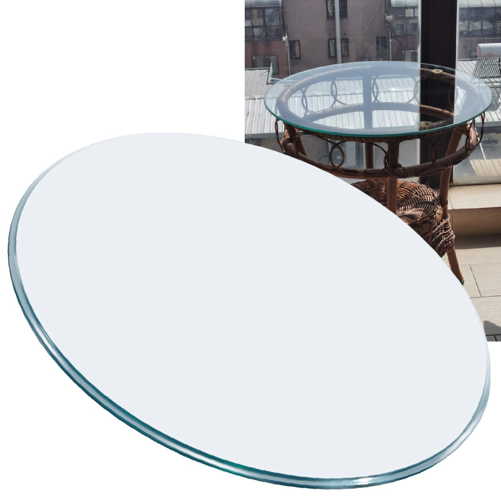 whalebee Table Top Tempered Glass Round Glass Table Top 22 24 28 36 40 Inch Smooth Edges Clear Glass Table Top with Antislip Pad Round Tempered Glass Table Glass Panel