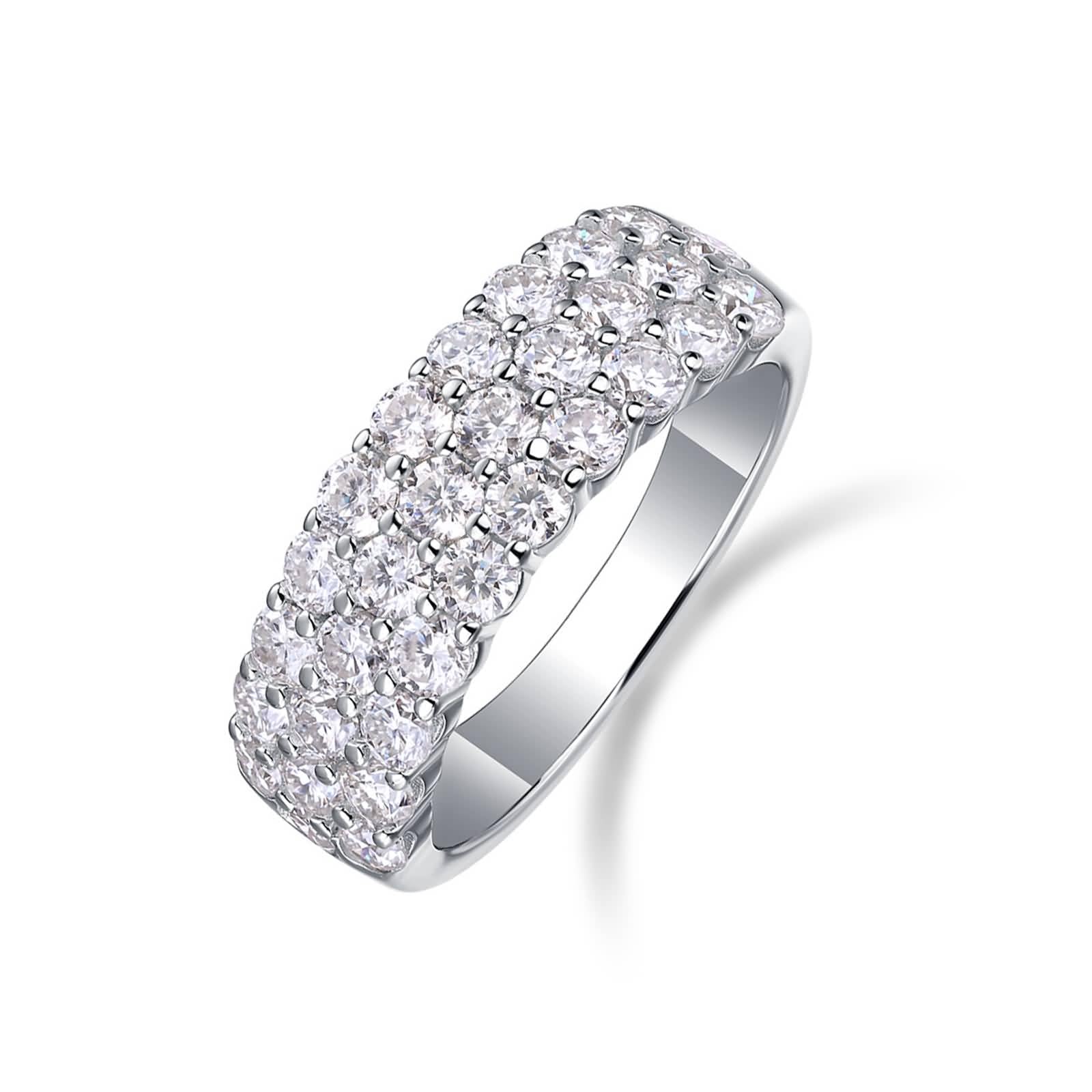 Obrączki ślubne damskie 750, Moissanit Pavé Wide Ring dla kobiet, prawdziwe złoto, 9K/14K/18K białe złoto/Pt950 platyna, rozmiar 47 (15,0)-65 (20,7)