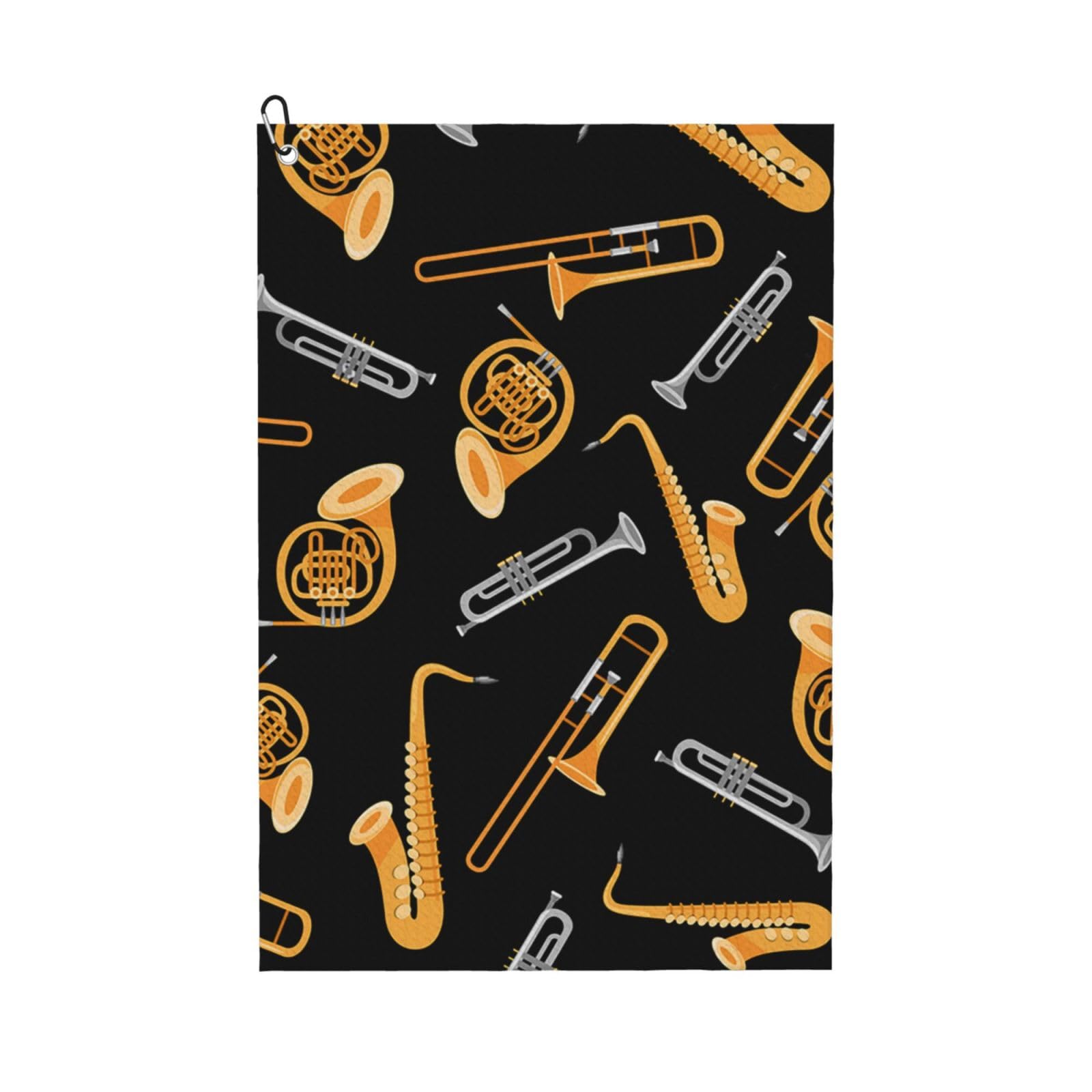 Hnnkloy Saxophone Trombone Music Black, 16x24 in Portable Waffle Golf Towels with Carabiner Clip for Golf Bag