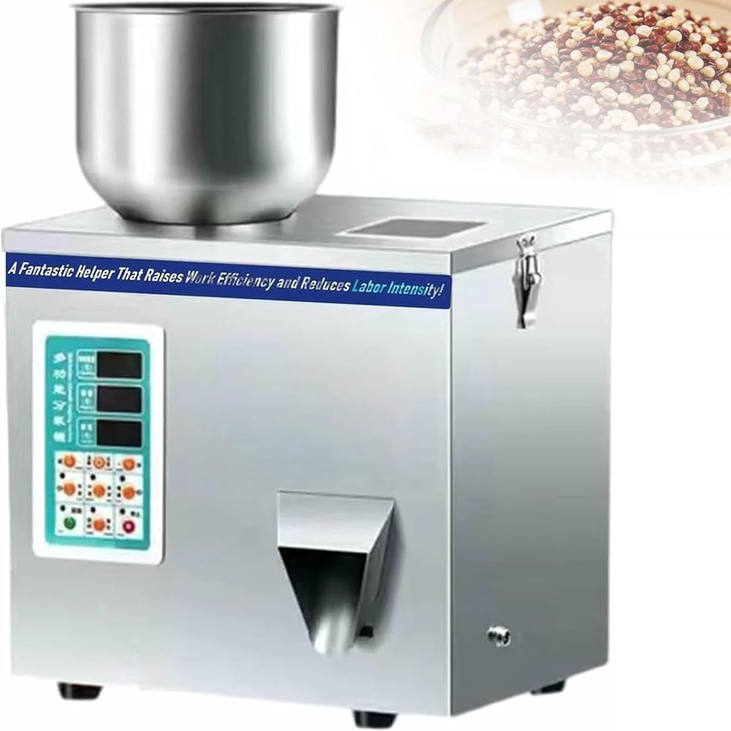 Riempitrice automatica per polveri, riempitrice per pesatura di particelle con tramoggia da 6 litri, erogazione a piedi, 8-16 sacchetti/min, per semi di tè in grani