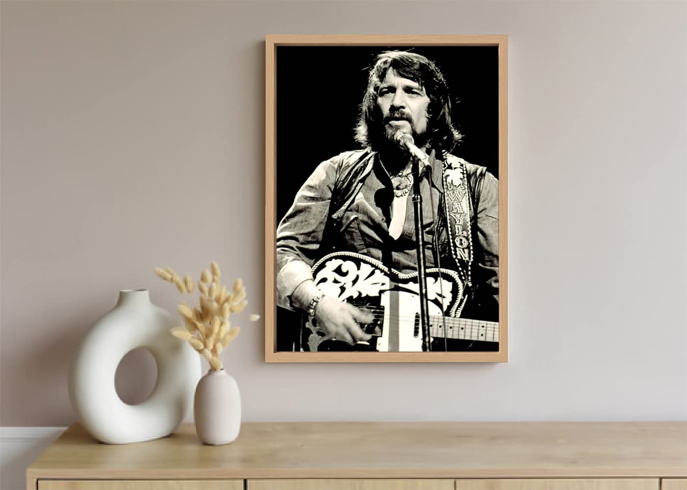 VERRE ART Printed Framed Canvas Painting for Home Decor Office Wall Studio Wall Living Room Decoration (10x14inch Wooden Floater) - Waylon Jennings In Concert, C. 1976