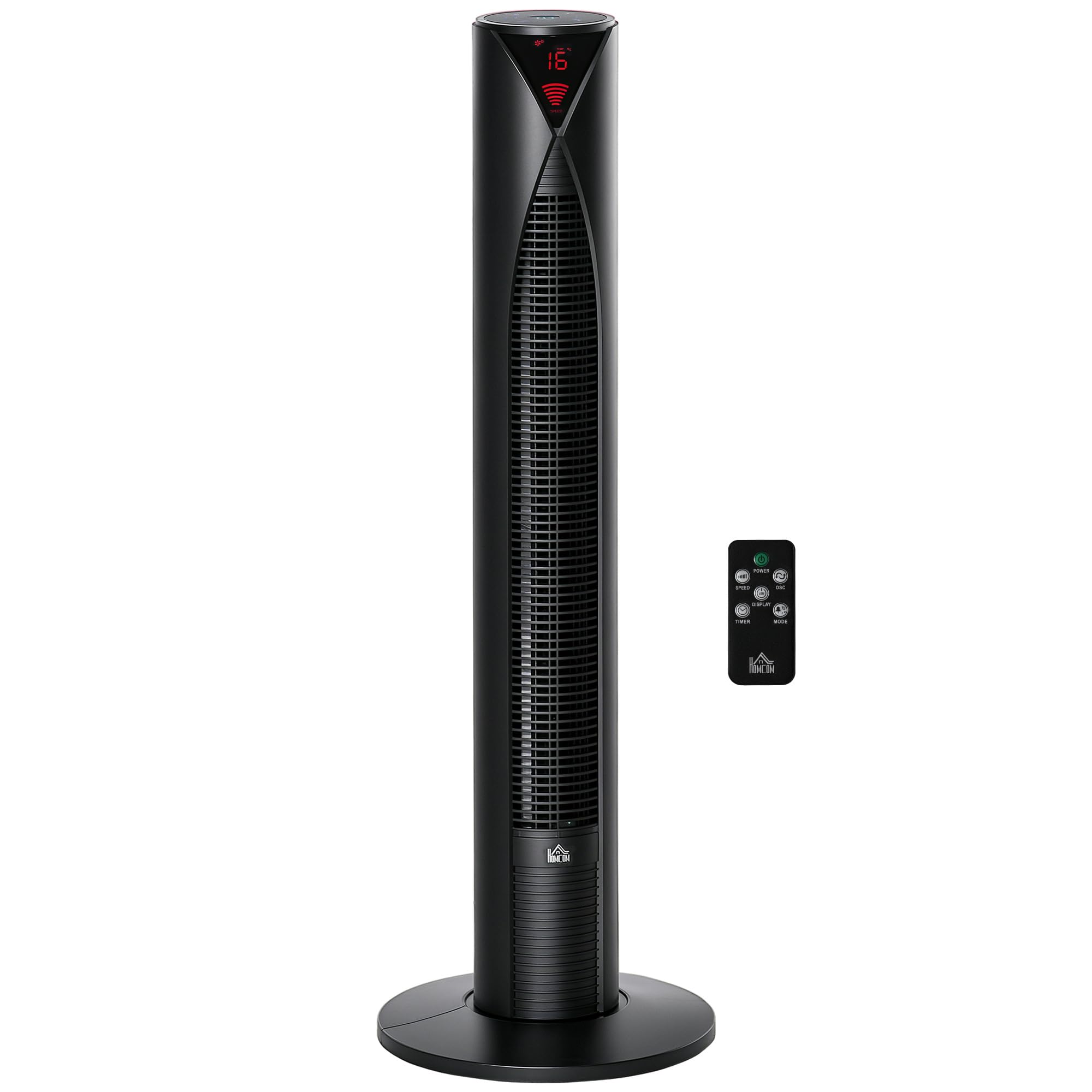 HOMCOM Ventilateur colonne, avec télécommande, minuterie 12 heures, mode veille, 3 vitesses, ventilateur tour oscillant pour maison, chambre à coucher, bureau, noir