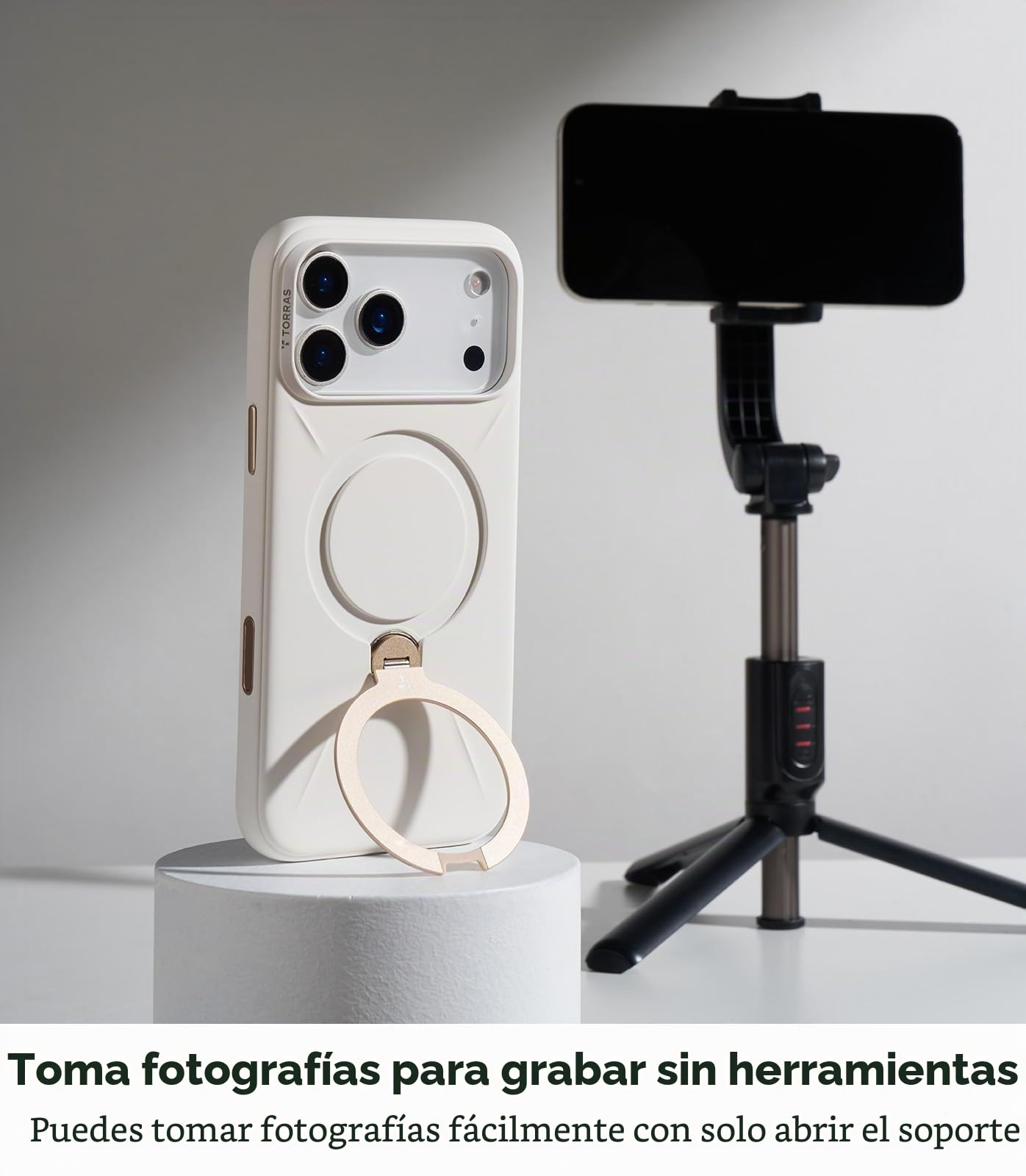 TORRAS Ostand Q3 - Carcasa de silicona para iPhone 17 Pro Max, color blanco | Soporte magnético de silicona líquida de 360°, protección contra caídas, protector de botón de cámara