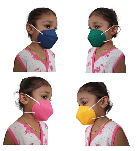 KIARVI GALLERY Kids n95 anti Pollution face mask 5 Layer Reusable Washable with adjustable elastic Ear Loops Face mask for up to 14 Year kids boys girls and children (Pack of 4 Multicolor)