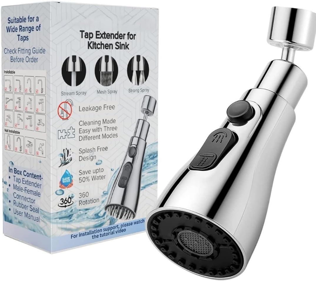 COSSIMO Kitchen Sink Faucet Extender, Flexible Tap Extension, Easy Access Sprayer, Handheld Steam Cleaner, Pressurized (Black Silver)
