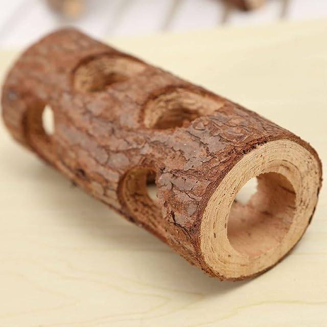 Foto 3 de 7 de ANCLLO Tubo de túnel de madera natural para hámster, cabaña de juego, bosque, tronco hueco