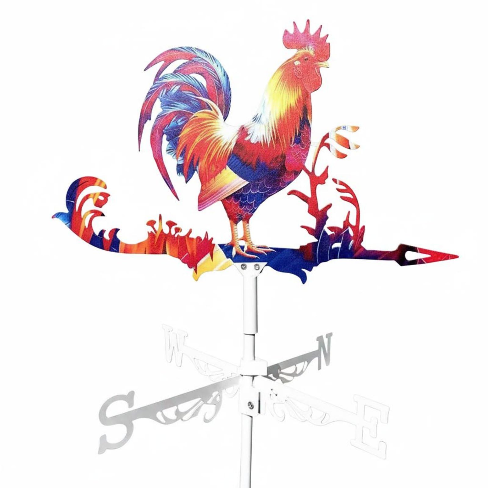 Wrought Iron Cockerel Weathervane Weather Resistant Metal Cockerel Wind Vane Roof Mount Wind Indicator for Garden, Rooftop, Yard, Farmhouse, Colorful Rooster-image-49