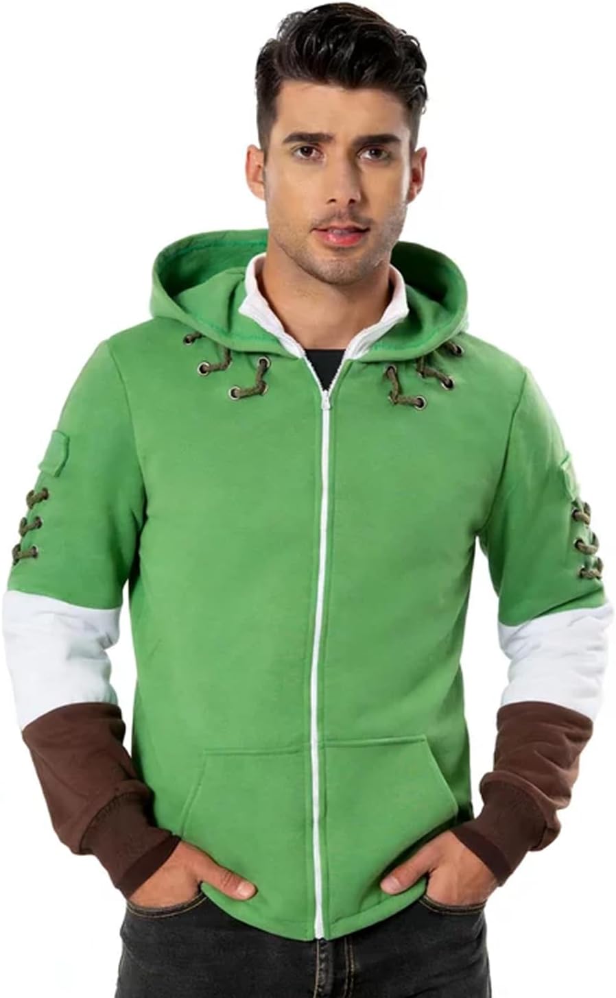Adult Cosplay Hoodie Hooded Coat Zipper Jacket Green Sweatshirt Costume Outfit
