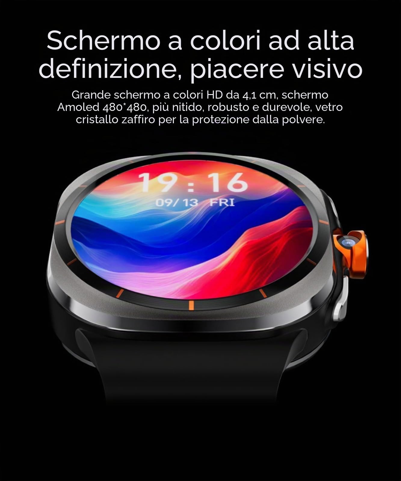 Smartwatch 5G da uomo e donna con display AMOLED da 1,6 pollici, GPS, cardiofrequenzimetro, batteria 1480 mAh, fotocamera girevole, quadranti multipli, Android 9.0
