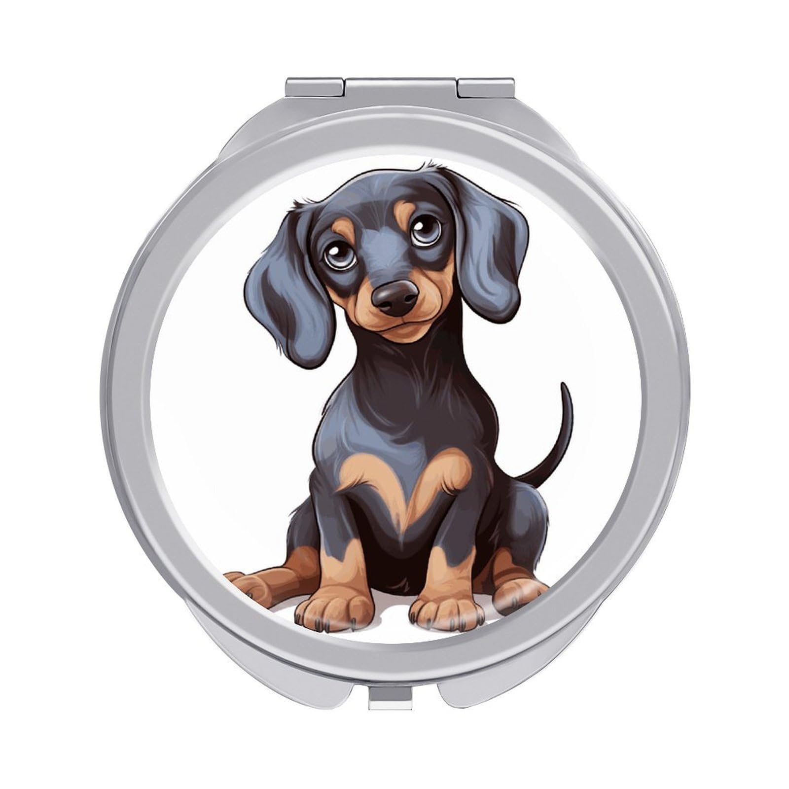 JTREHY Cute Dachshund Makeup Mirror Portable Folding Mirror Compact Travel Mirrors 2-Sided Round Pocket Mirrors Cute Handheld Beauty Mirror for Handbag Purse for Women Gift