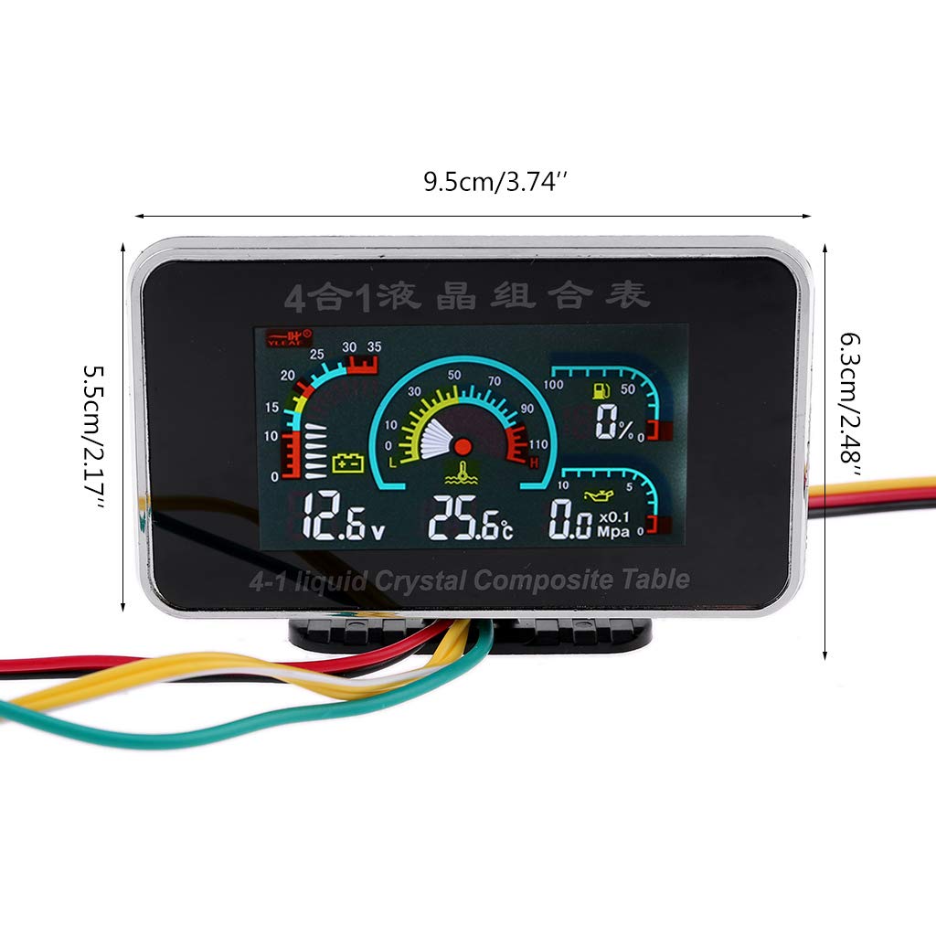 4 In 1 LCD Car Digital ALARM Gauge Voltmeter Oil Pressure Fuel Water Temp 12-24V Water Temperature 12-24V