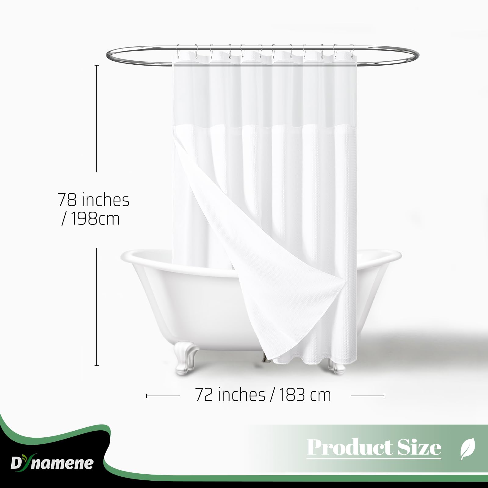 Dynamene Cortina de ducha de 78 pulgadas de largo, cortinas de ducha altas de tela gofre para baño, juego de cortina de ducha de tela impermeable con ganchos, forro a presión, ventana superior de