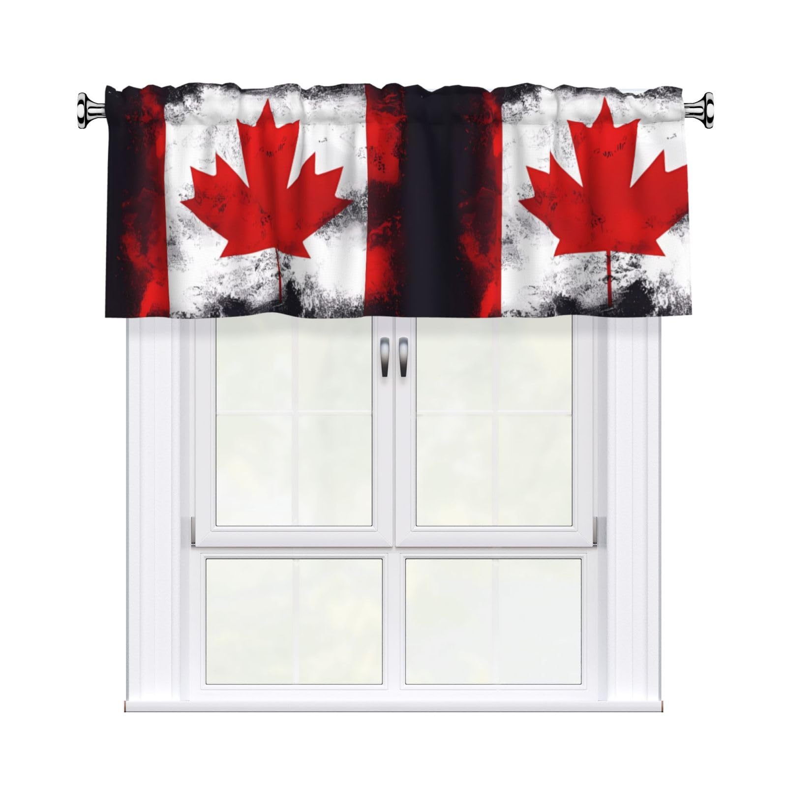 WHJSHOP Canadian flag Prints Curtain Valance 54x18 Inch - Peach Skin Window Layer with Delicate Print, Filtered Light for Kitchen Use