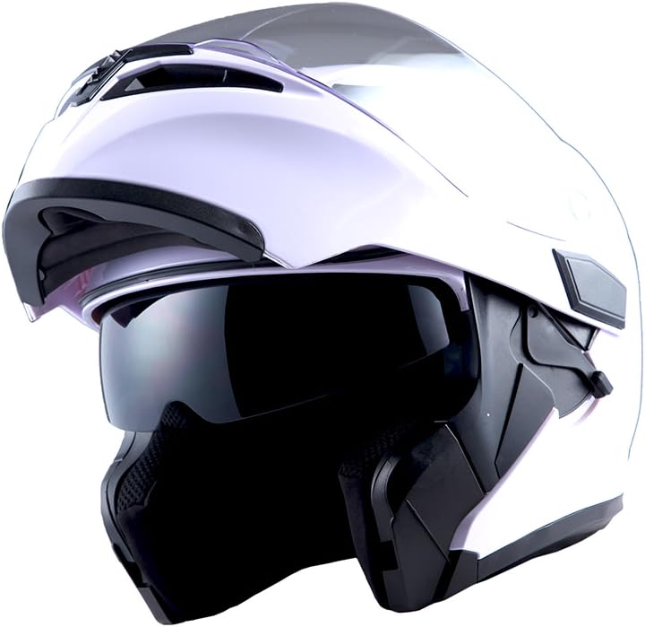 Miniatura 4 de Casco modular de cara completa 1Storm para motocicleta, con doble visera abatible, protector solar HB89 Negro brillante, L, Blanco brillante
