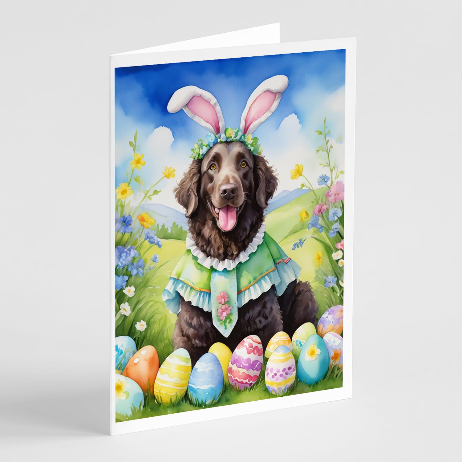 Caroline's Treasures DAC5004GCA7P Curly-Coated Retriever Easter Egg Hunt Greeting Cards Pack of 8 Blank Cards with Envelopes Whimsical A7 Size 5x7 Blank Note Cards