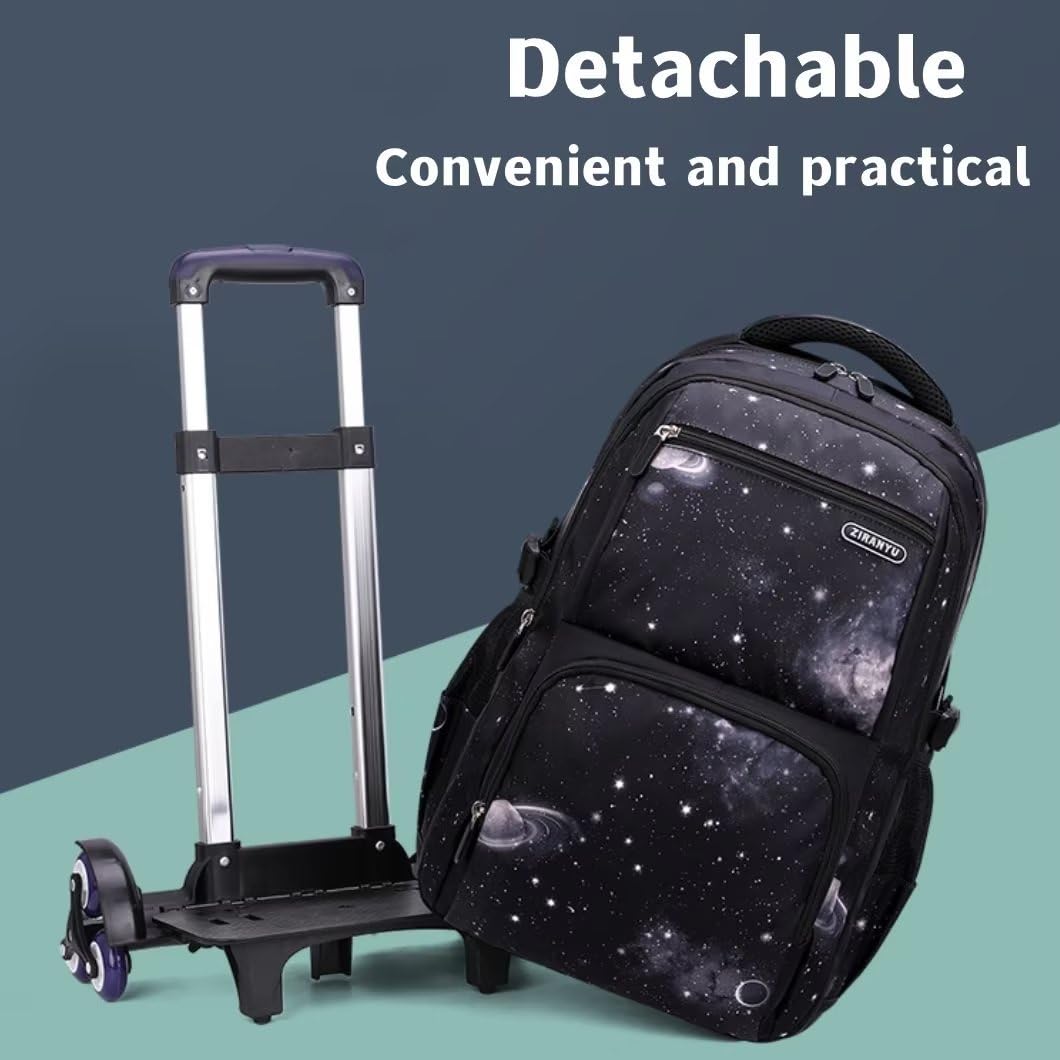 Cartable a roulettes Garçon Sac a Dos Ordinateur Sac Roulette Étudiants, 3 in 1 Sac à Dos à roulettes avec Sac à Lunch et Trousse à Crayons (Bleu étoilé)