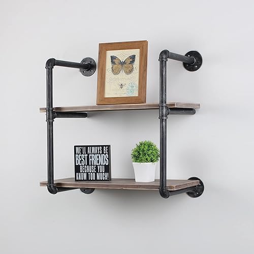 Miniatura 6 de MBQQ, Estantes de tubería industrial con madera, estante de montaje en pared rústico, estantería de metal colgada, estantería flotante de