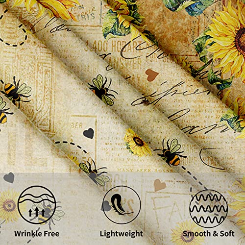 Giwawa Sunflower Bee Round Tablecloth 60Inch Yellow Flower Vintage Floral Style Circle Table Cover Wrinkle Free Shabby Chic Cabin Circular Table Cloth Washable For Kitchen Dining Farmhouse Decor #TOP2